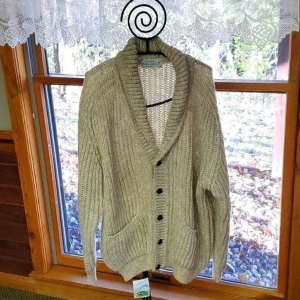 Quill's Woollen Market Ireland Vintage Cream Heavy Grandpa Collar Sz XL Cardigan